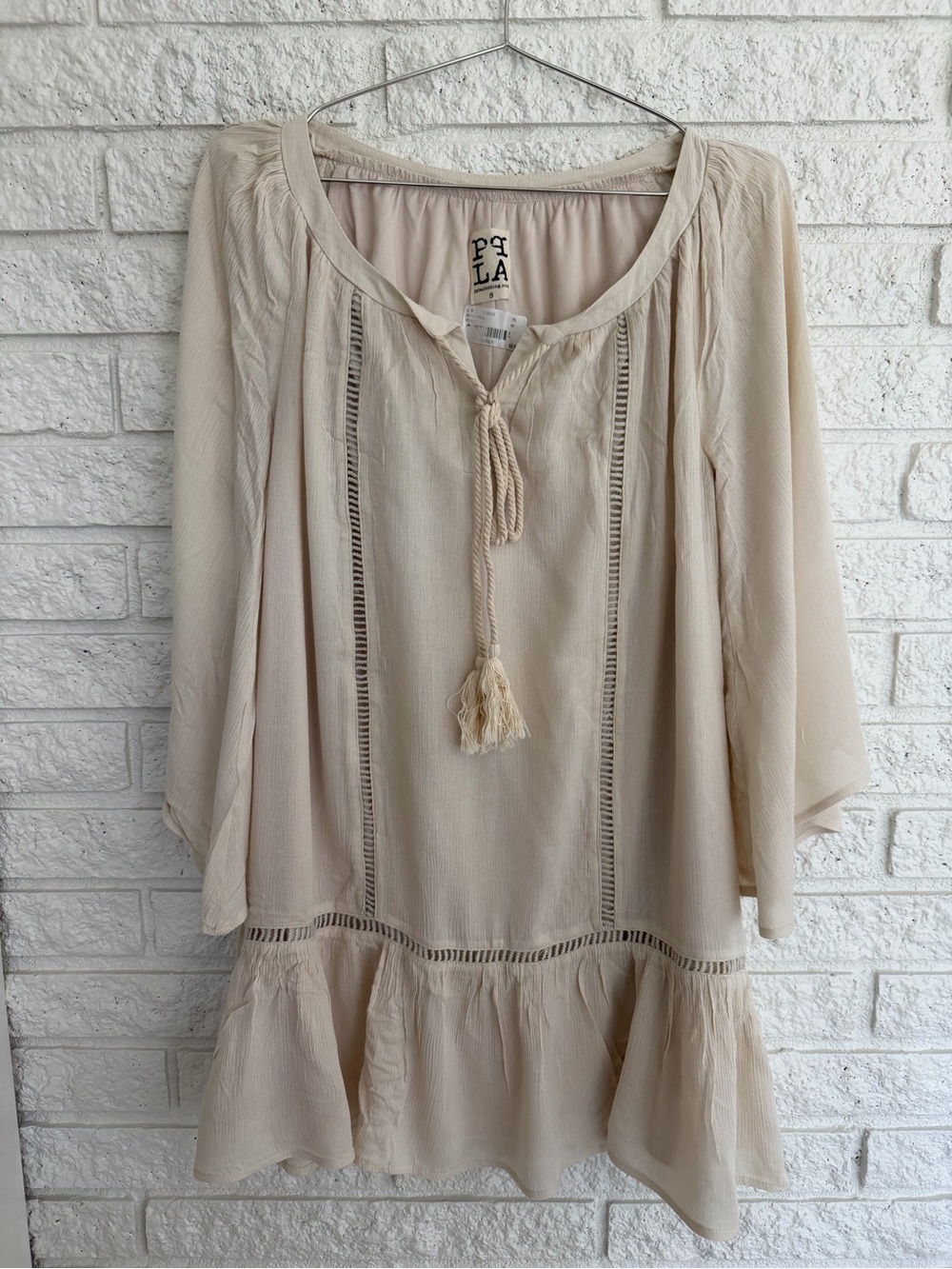 PPLA Cream Boho Tassel Peasant Tunic Dress